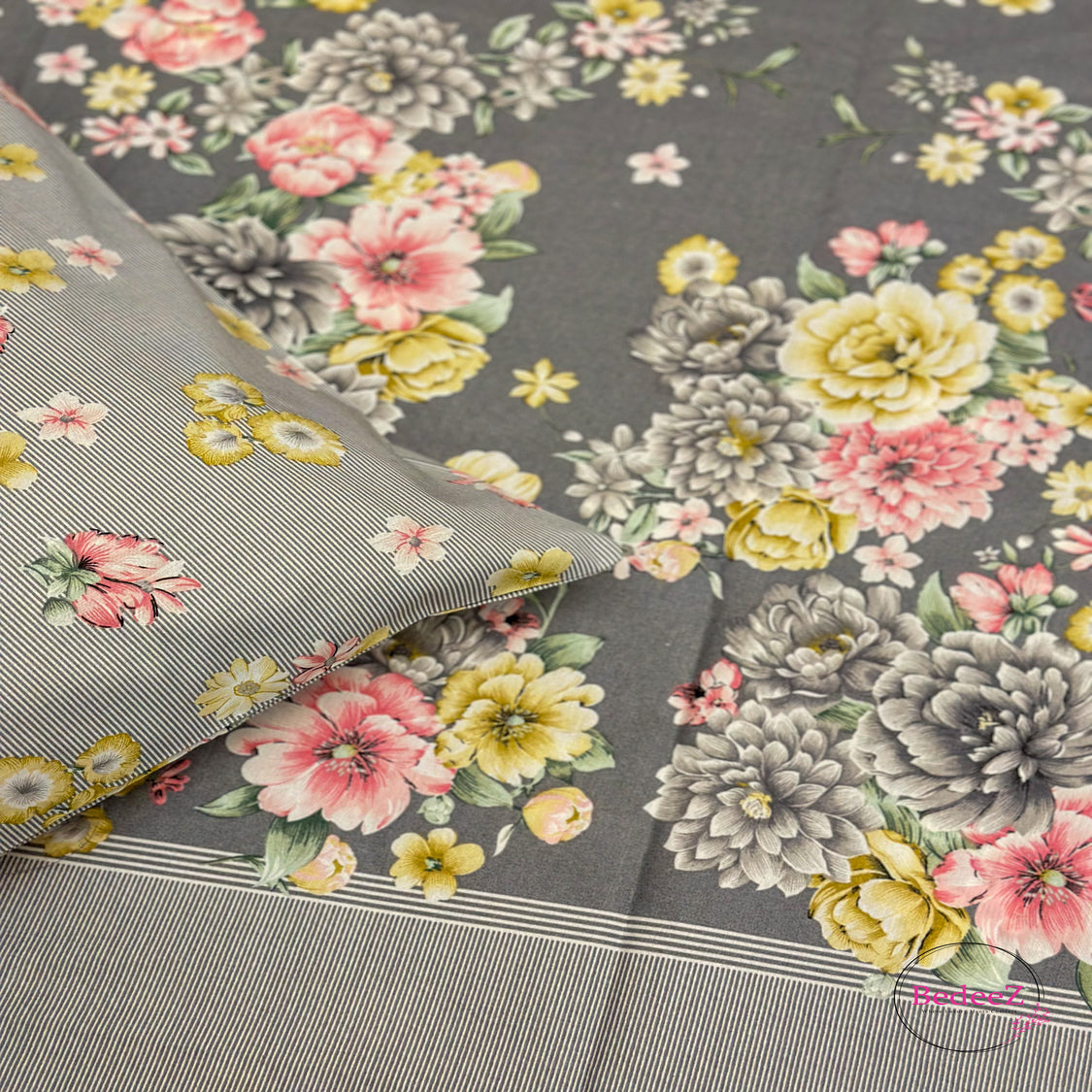 Blossom Grey Double-Bed Bedsheet2.0