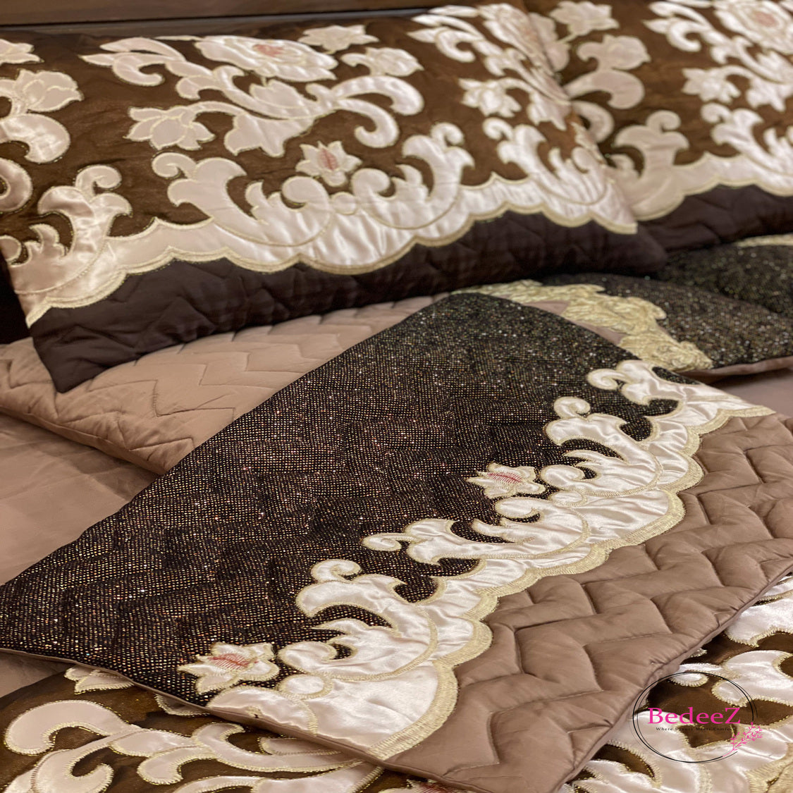 Chocolate Blossom Embroidered Bed Set3.0