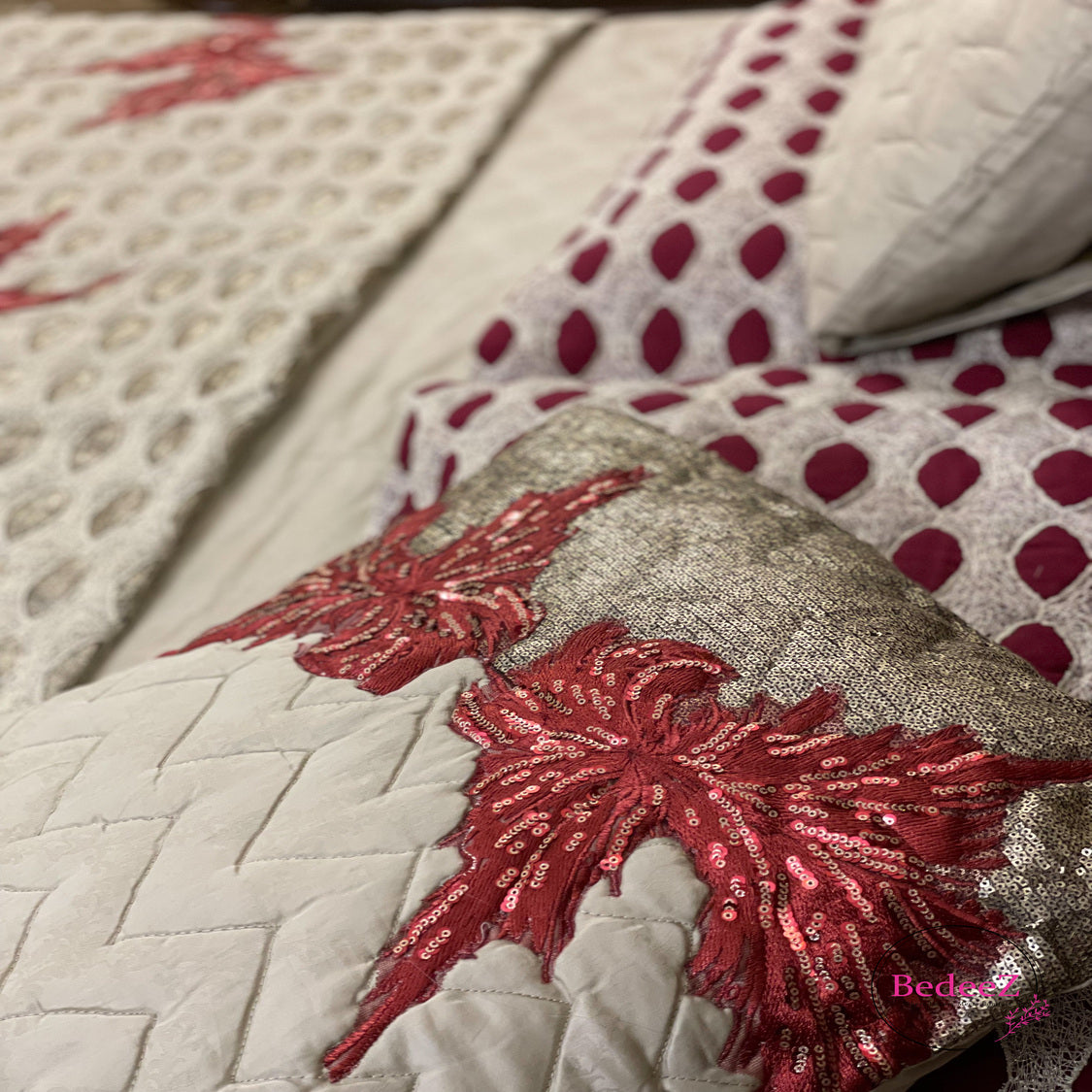 Crimson Delight Embroidered Bed Set3.0