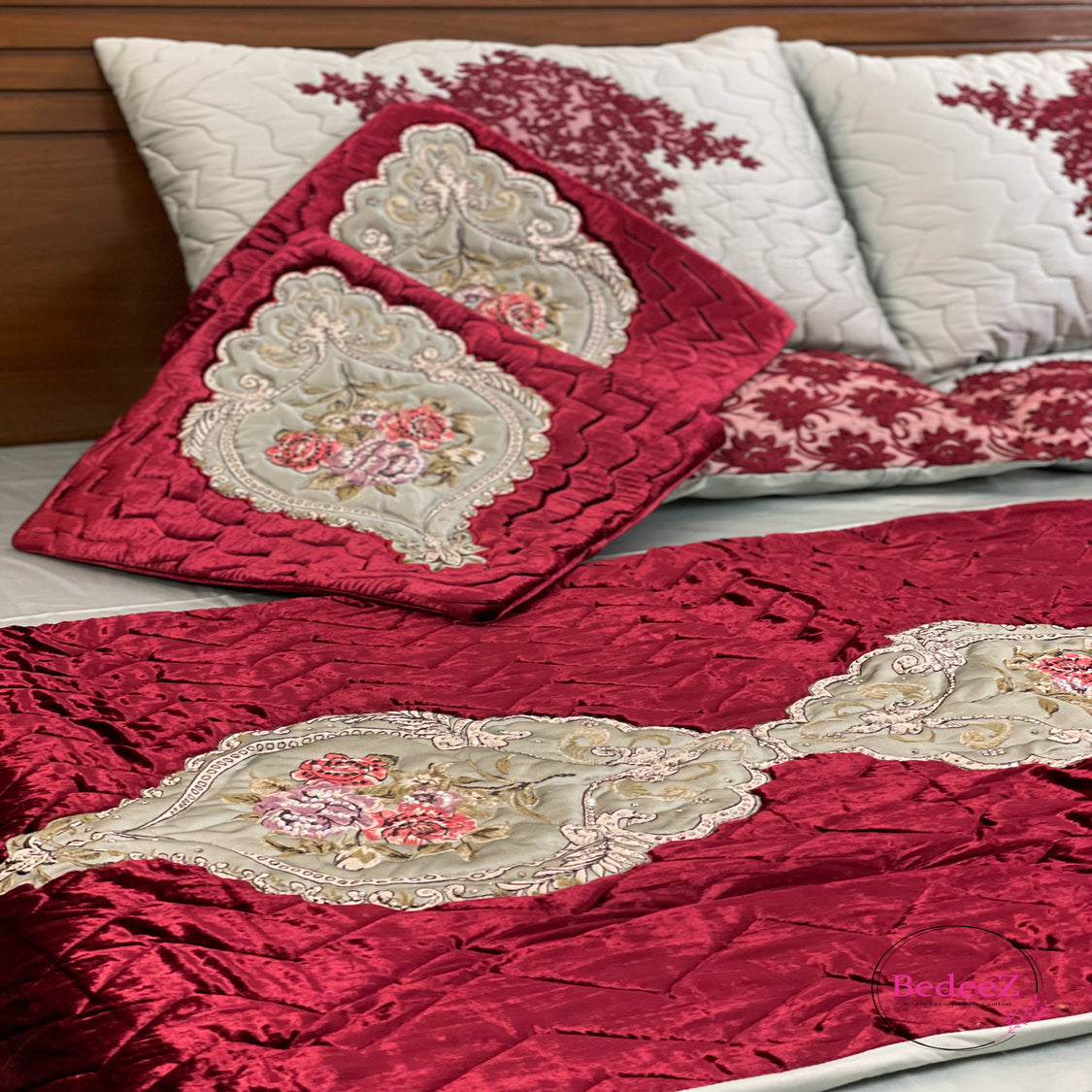 Crimson Velvet Floral Bed Set6.0