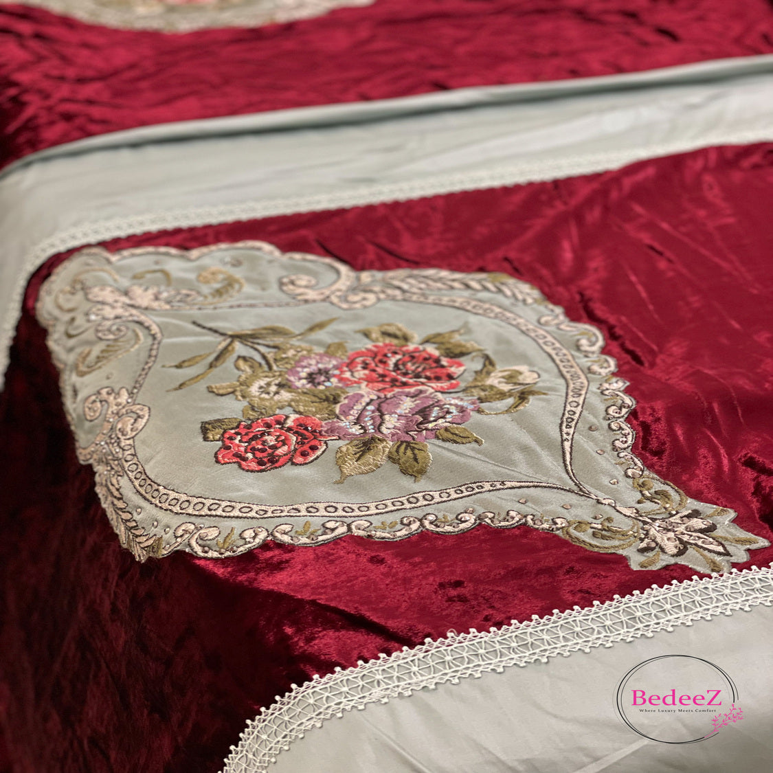 Crimson Velvet Floral Bed Set7.0