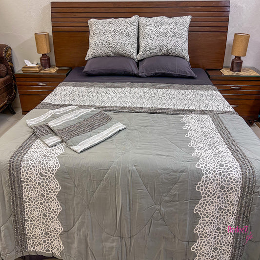 Gray Embroidered Lace Bed Set1.0