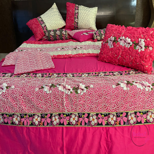 Pink Blossom Embroidered Bed Set1.0