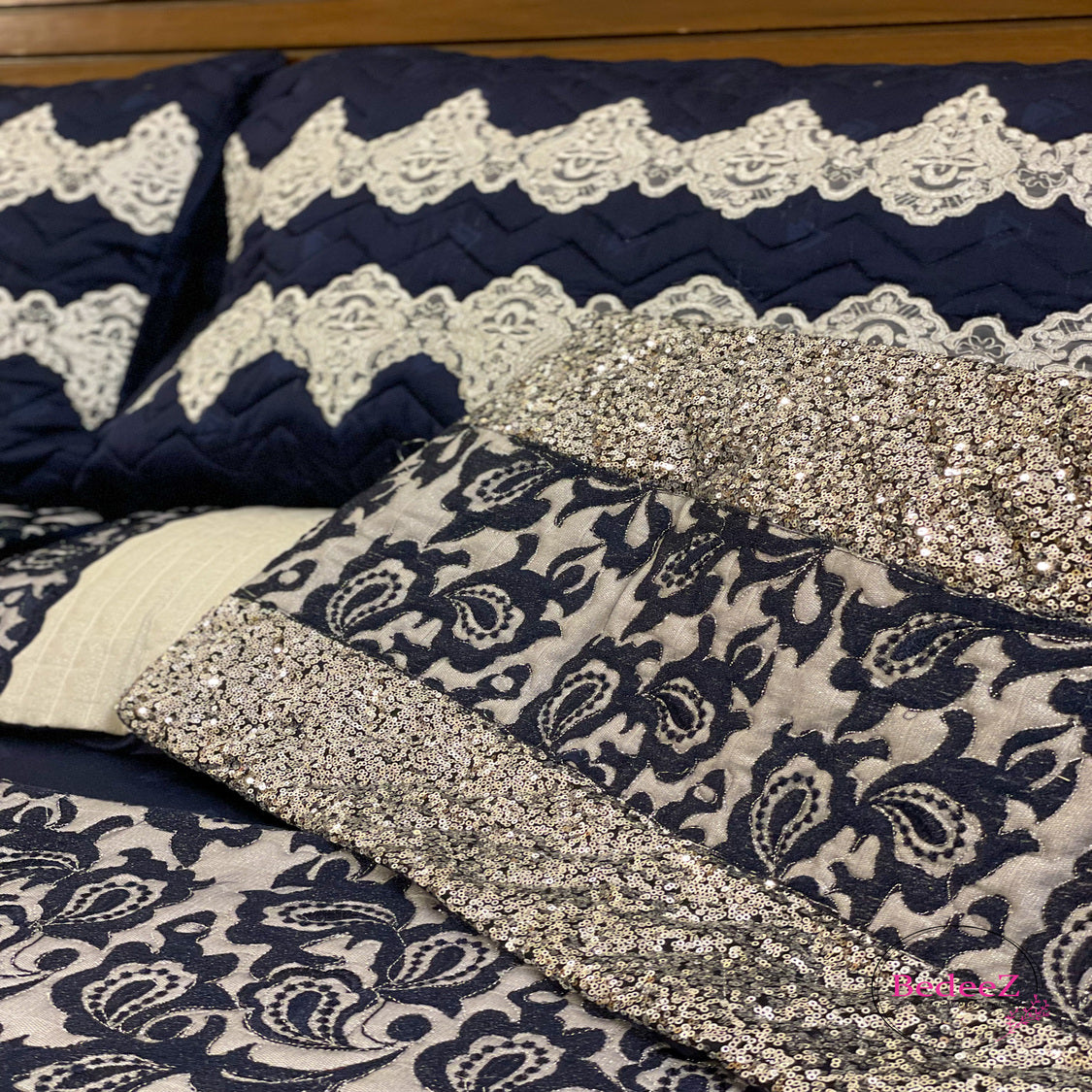 Royal Navy Lace Embroidered Bed Set3.0