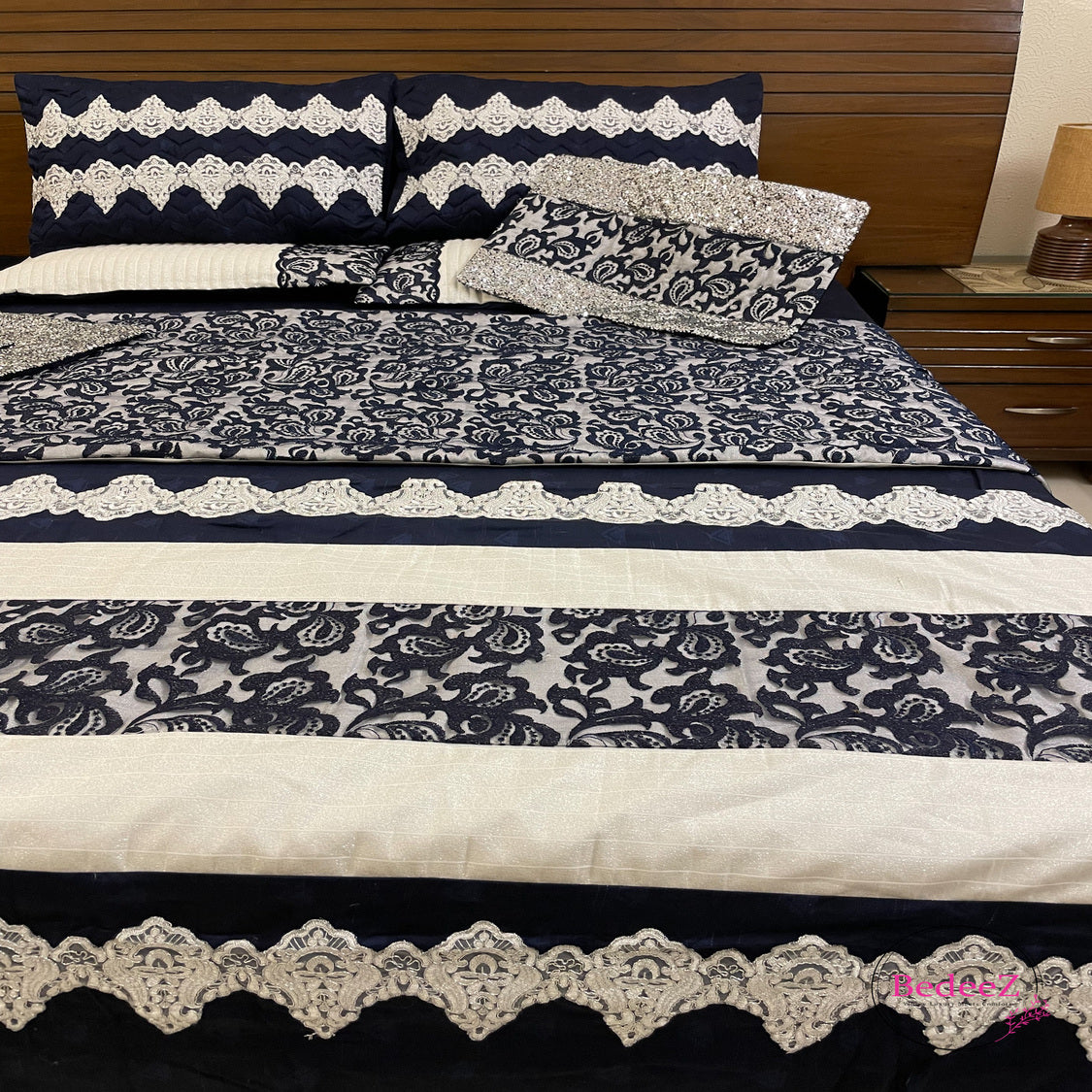 Royal Navy Lace Embroidered Bed Set4.0