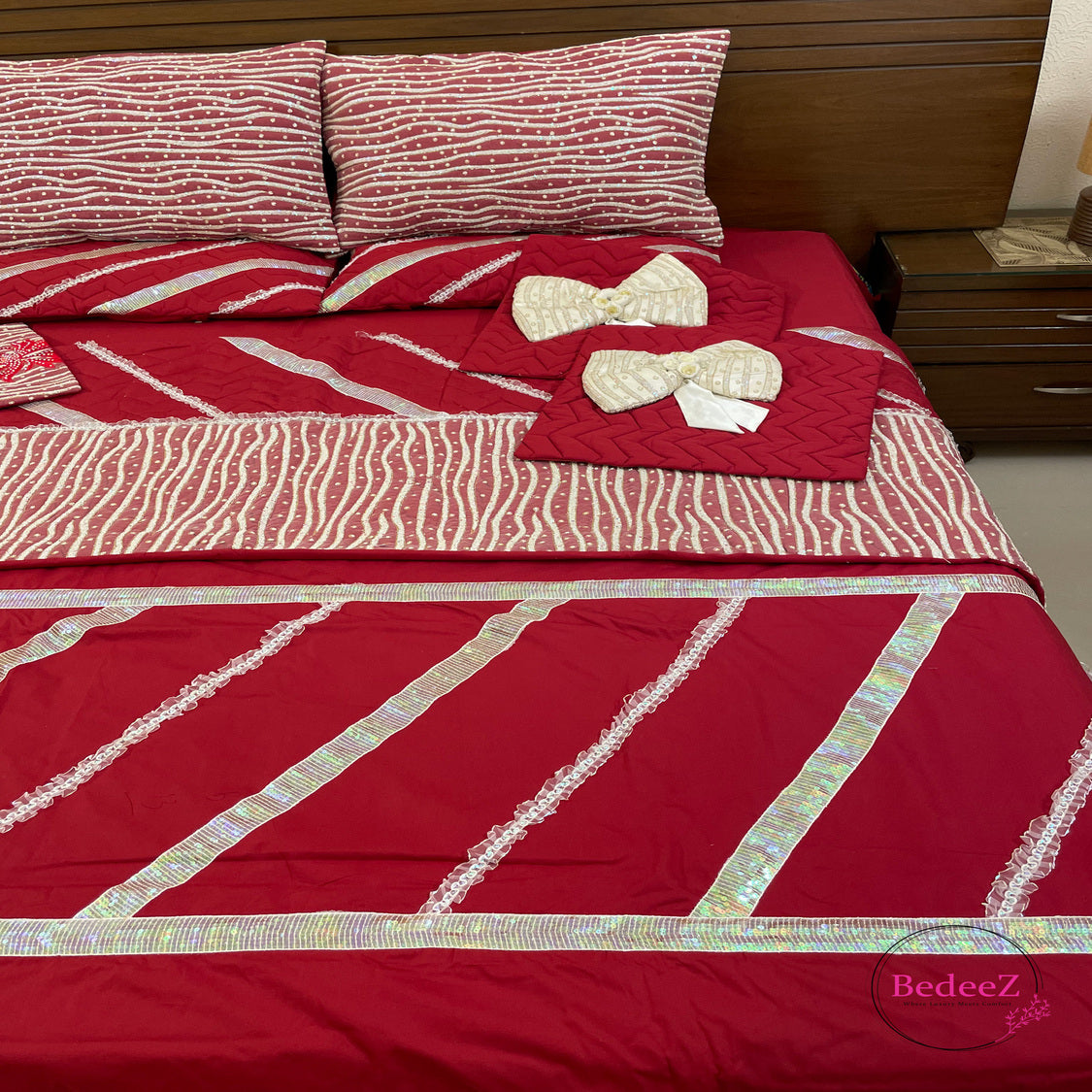 Scarlet Stripes Embellished Bed Set3.0